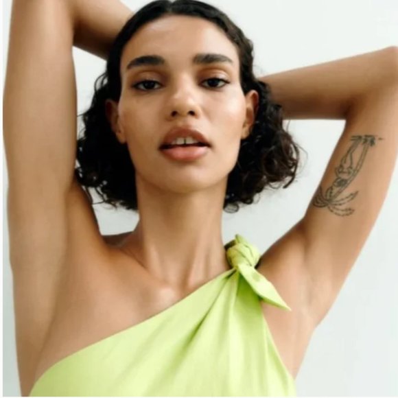 NEW ZARA TRAFALUC LIME GREEN ASYMMETRIC COCKTAIL PARTY MINI DRESS SZ XS (NWOT) - Picture 7 of 12